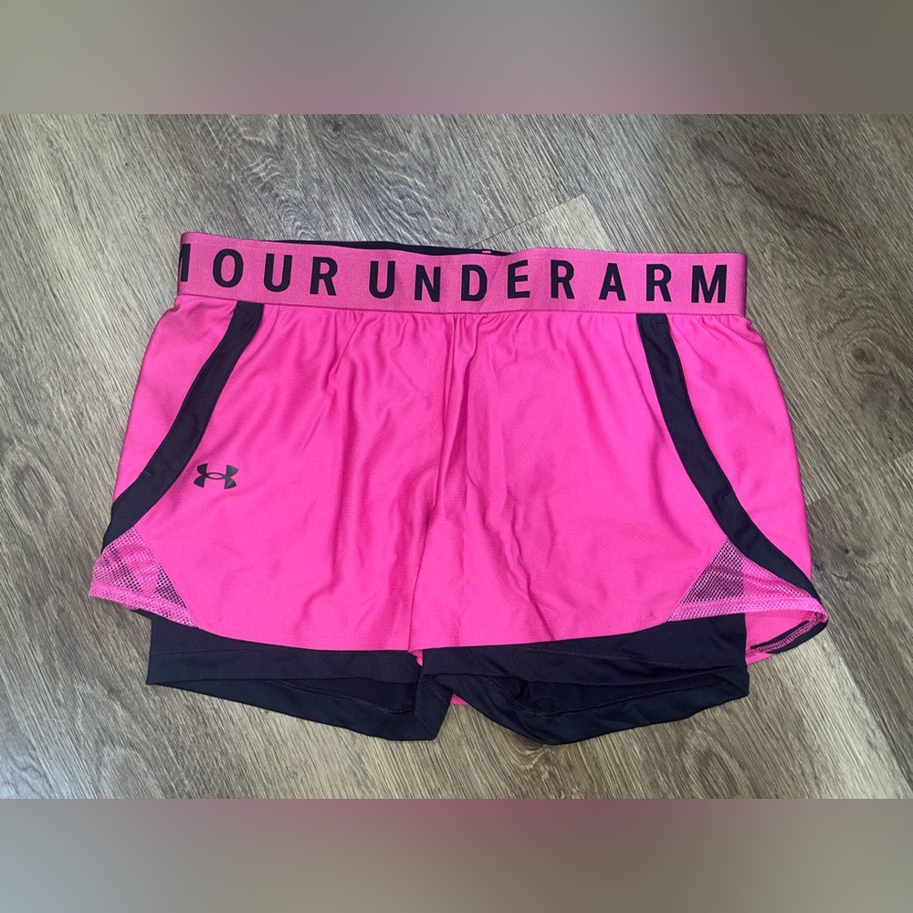Under Armour Hot Pink Athletic Shorts with Black Biker shorts